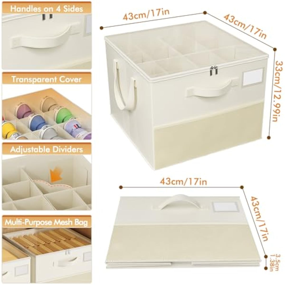 2 Pack Shoe Organizer for Closet, Large Shoe Box Storage Containers, Foldable Shoe Storage Organizer Box Bin with Adjustable Dividers and Clear Cover, Space Saving Shoes Holder, Beige