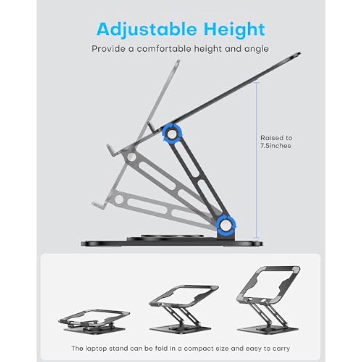 Adjustable Laptop Stand, Computer Stand with 360 Rotating Base, Ergonomic Laptop Riser Mount for Desk Foldable Protable Computer Desk Fits with MacBook Pro Air (10-16") - Black