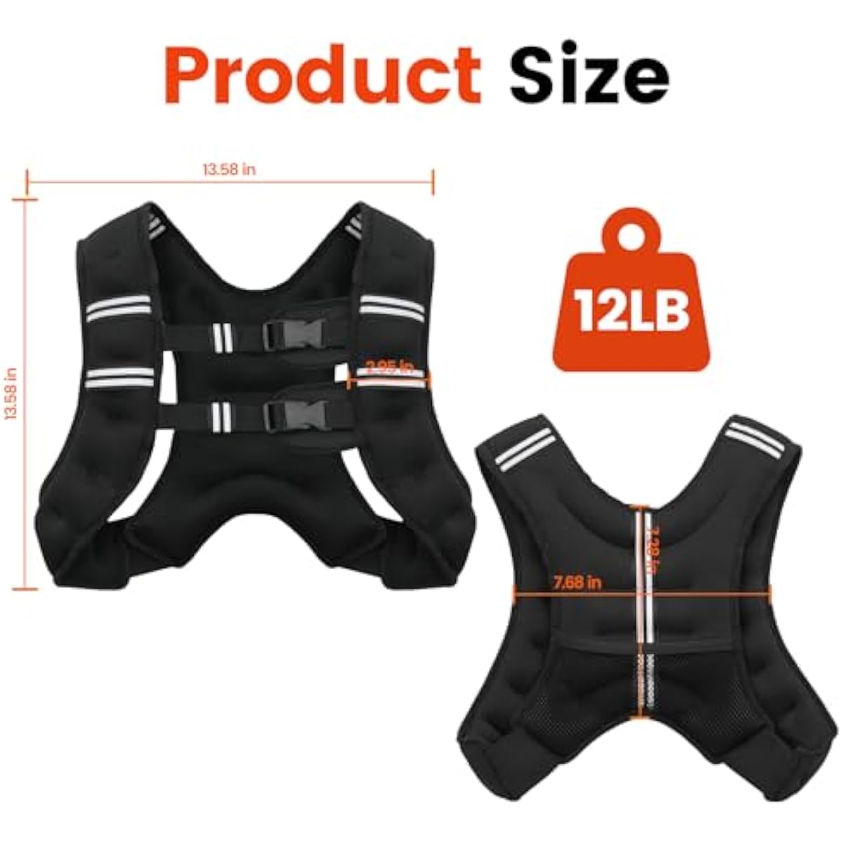 Weighted Vest, 6lb/8lb/10lb/12lb/16lb/20lb/25lb/30lb Weight Vest for Men Women, Body Weight Vests Adjustable with Reflective Stripe for Strength Training, Running, Workout, Jogging, Walking
