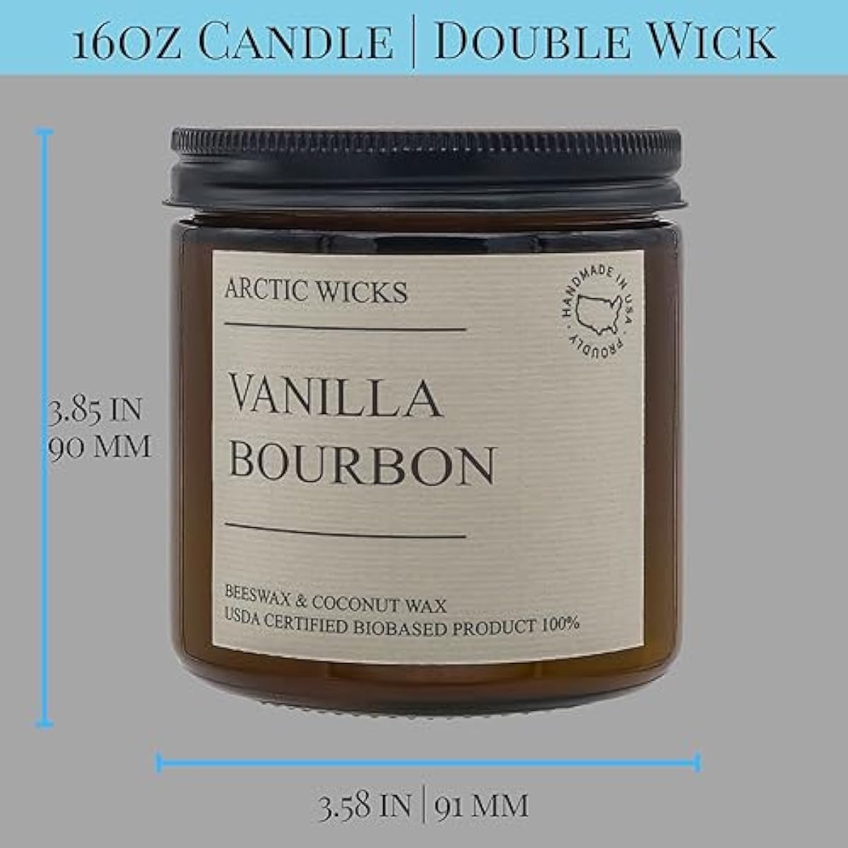 Vanilla Bourbon Candle | Arctic Wicks 16oz Coconut & Beeswax Candles | Scented Non-Toxic Candles for Fall, Winter, Holidays, Gifts for Him, Whiskey Bourbon, Vanilla | USDA Certified Biobased