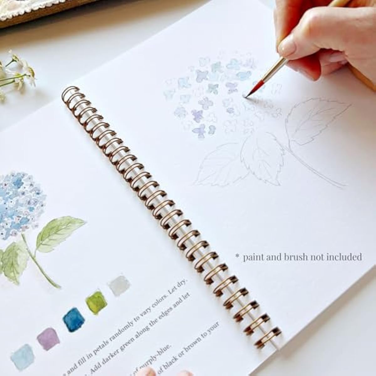 Flowers Watercolor Workbook by Emily Lex Studio, 12 Beginner Friendly Sketched Illustrations, Lay Flat Spiral Pages, 6.5 x 9 inch, 120lb Watercolor Paper