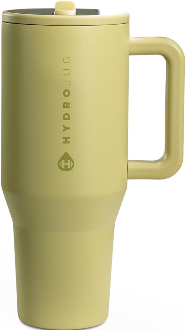 HydroJug Traveler - 32 oz Water Bottle with Handle & Flip Straw - Fits in Cup Holder, Leak Resistant Tumbler-Reusable Insulated Stainless Steel & Rubber Base - Gifts for Women & Men, Pink Sand