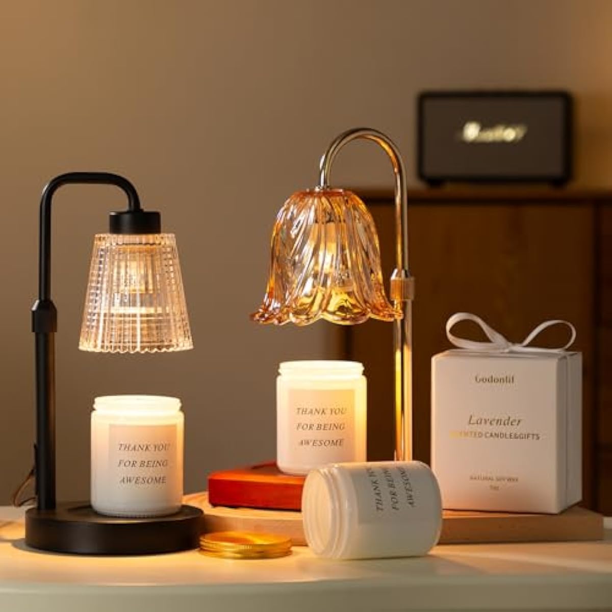 Candle Warmer Lamp with Timer Dimmable, Birthday Gifts for Women Mom, House Warming Gifts New Home Decor, Wax Melt Warmer for Jar Candles with 2 Bulbs