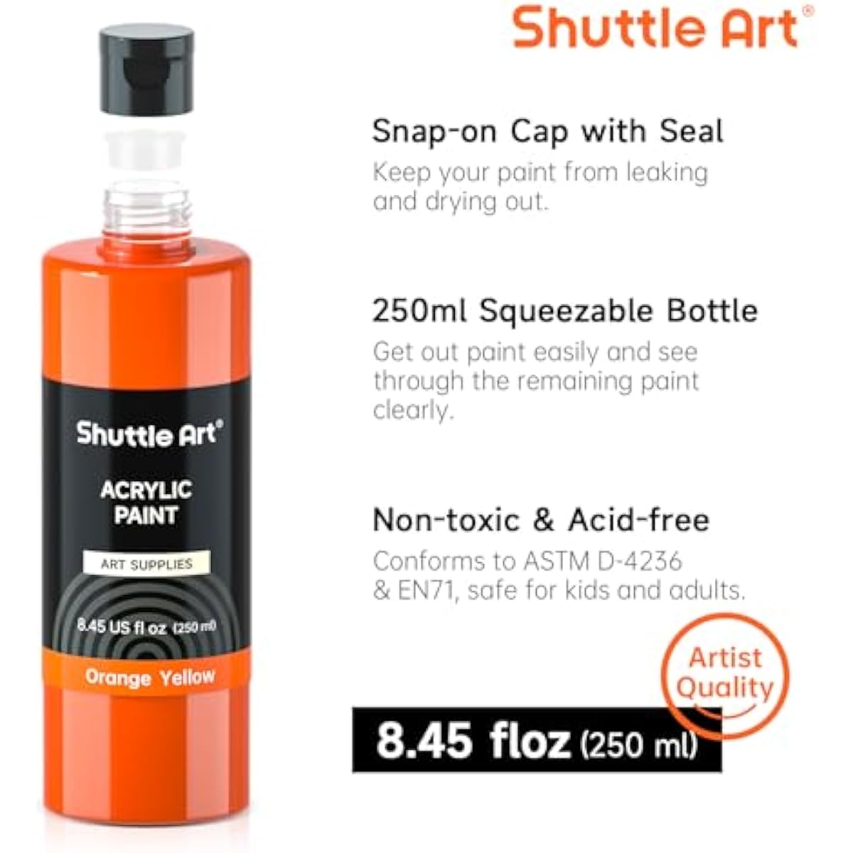 Shuttle Art 18 Colors Acrylic Paint Bottle Set (250ml/8.45oz), Rich Pigmented Bulk Painting Supplies for Artists, Beginners and Kids on Rocks Crafts Canvas Wood Ceramic