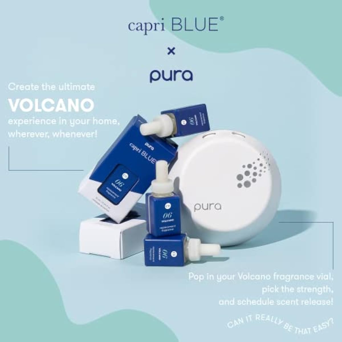 Capri Blue Pura Smart Home Plug-in Diffuser Refills – Includes 2 Capri Blue Pura Refills for Plug In Diffusers for Home - Long Lasting Luxury Scents - Volcano (Pack of 2)