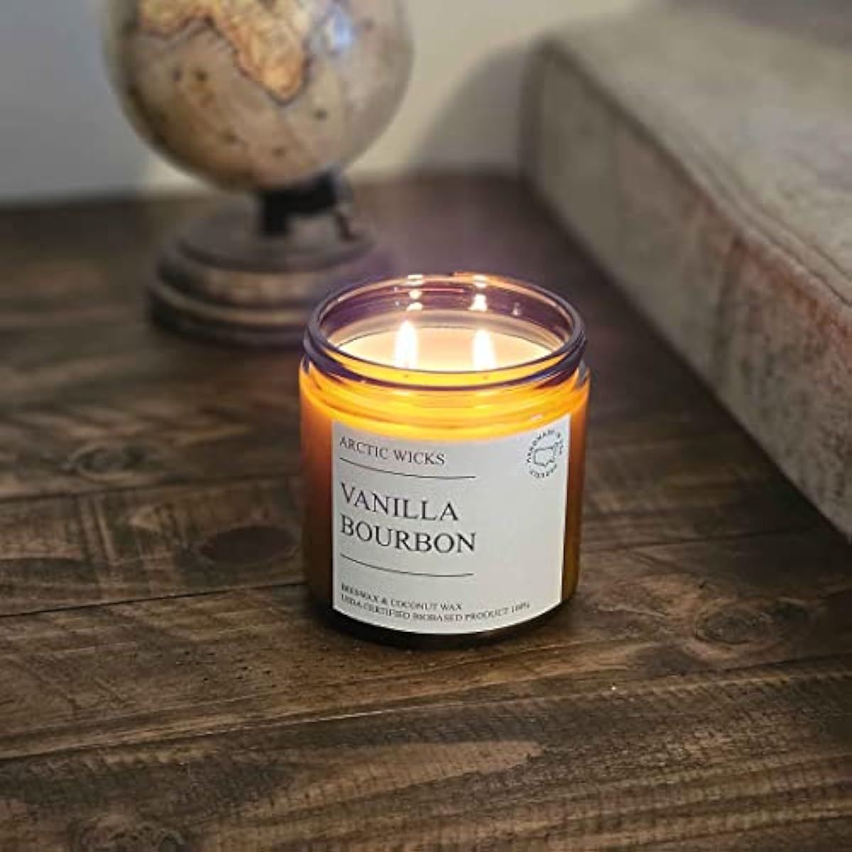 Vanilla Bourbon Candle | Arctic Wicks 16oz Coconut & Beeswax Candles | Scented Non-Toxic Candles for Fall, Winter, Holidays, Gifts for Him, Whiskey Bourbon, Vanilla | USDA Certified Biobased