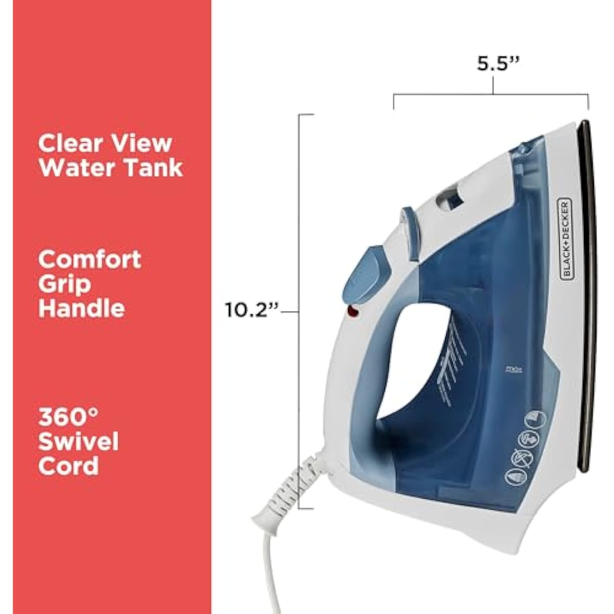 BLACK+DECKER Easy Steam Compact Iron for Clothes, Automatic Shutoff, Nonstick Plate, Light Weight, 1200 Watts