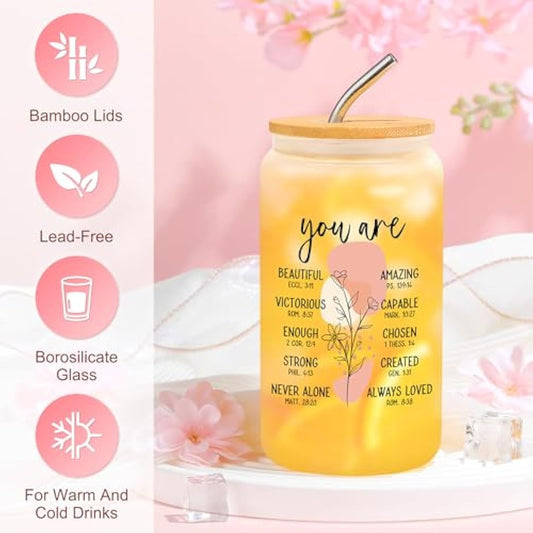 Christian Gifts for Women Faith Based Gift Inspirational Gifts for Women Birthday Unique Catholic Gift Bible Accessories Inclue Bible Verse Jar Butterfly Decorations Socks Glass Can Candles Tote Bag