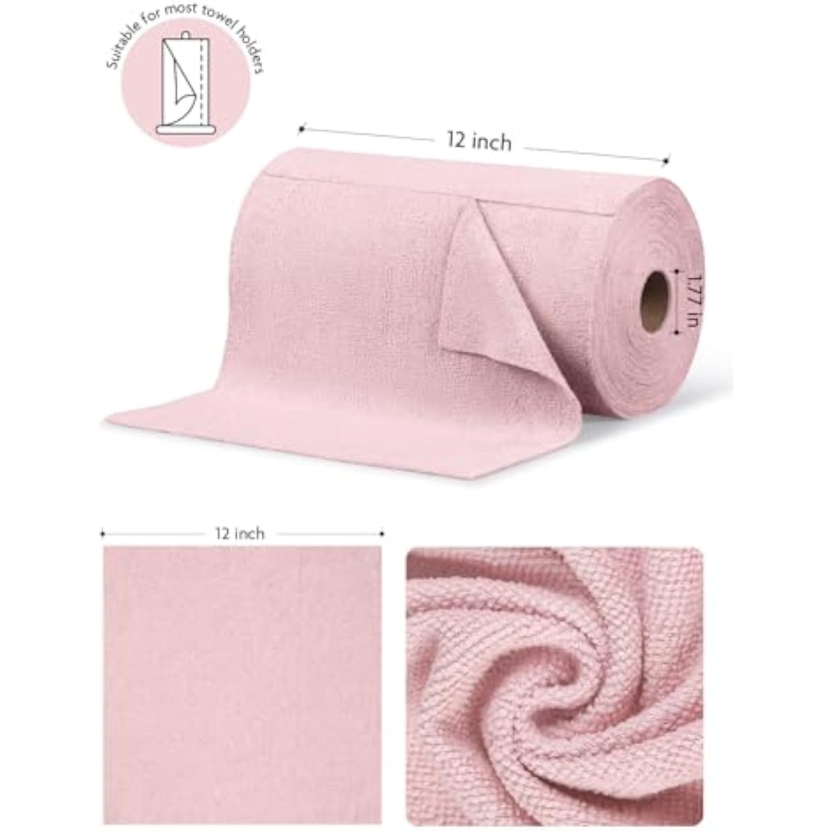Fantasticlean Microfiber Cleaning Cloth Roll -75 Pack, Tear Away Microfiber Towels, 12" x 12", Reusable, Washable, Scratch Free, Ultra Absorbent Dishcloth for All-Around Cleaning Supplies (Pink)