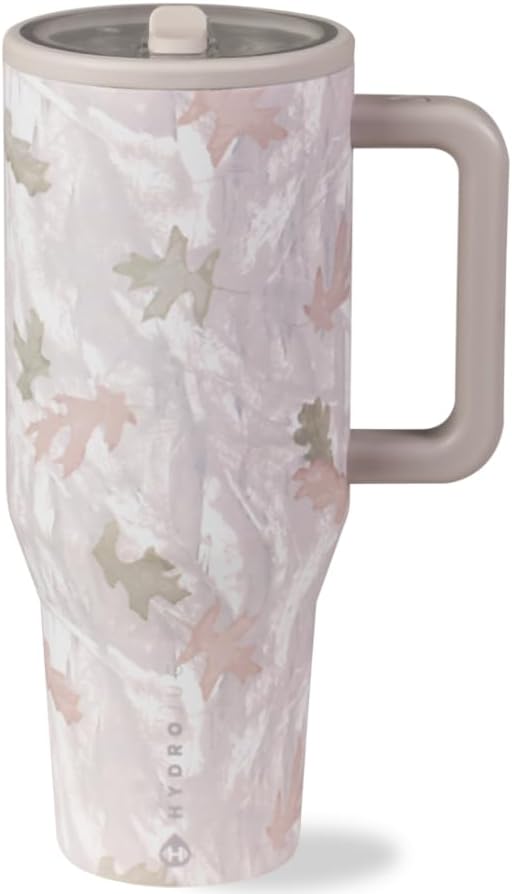 HydroJug Traveler - 32 oz Water Bottle with Handle & Flip Straw - Fits in Cup Holder, Leak Resistant Tumbler-Reusable Insulated Stainless Steel & Rubber Base - Gifts for Women & Men, Pink Sand