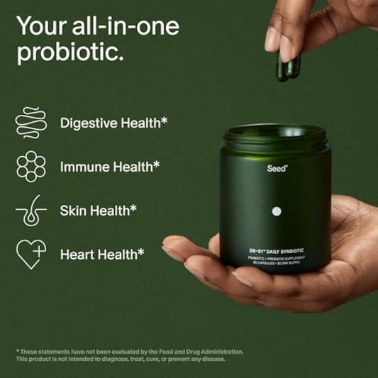 Seed DS-01 Daily Synbiotic - Prebiotic and Probiotic for Women & Men - Digestive Health, Gut Health, Immune Support, Bloating & Constipation Relief - Vegan & Shelf-Stable - 60 Capsules (30-Day Supply)