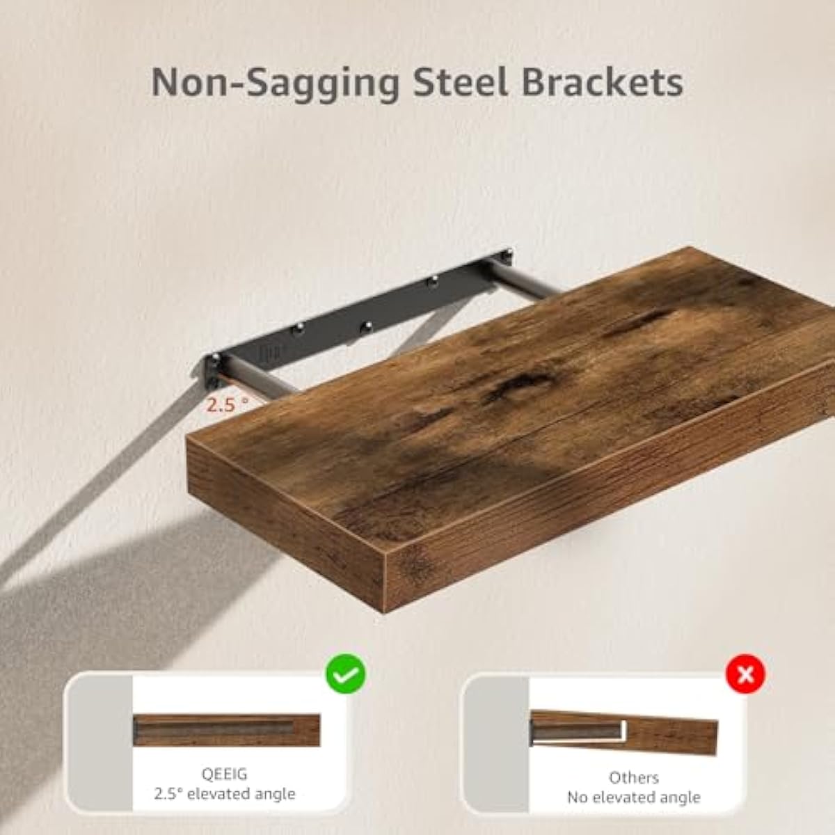 QEEIG Floating Shelves for Wall Bathroom Shelf Bedroom Kitchen Living Room Hanging Book Shelves Small Farmhouse Decor 16 inch Set of 3, Rustic Brown (015-BN3)