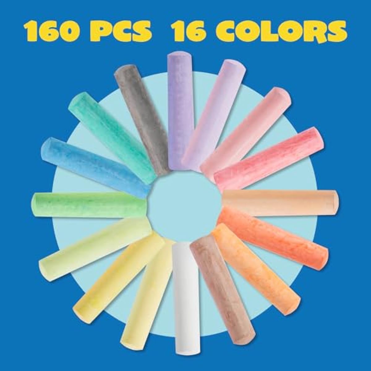 JOYIN 160 PCS Sidewalk Chalks Set-16 Colors Non-Toxic Washable Jumbo Chalk for Outdoor Art Play, Painting on Chalkboard, Blackboard and Playground