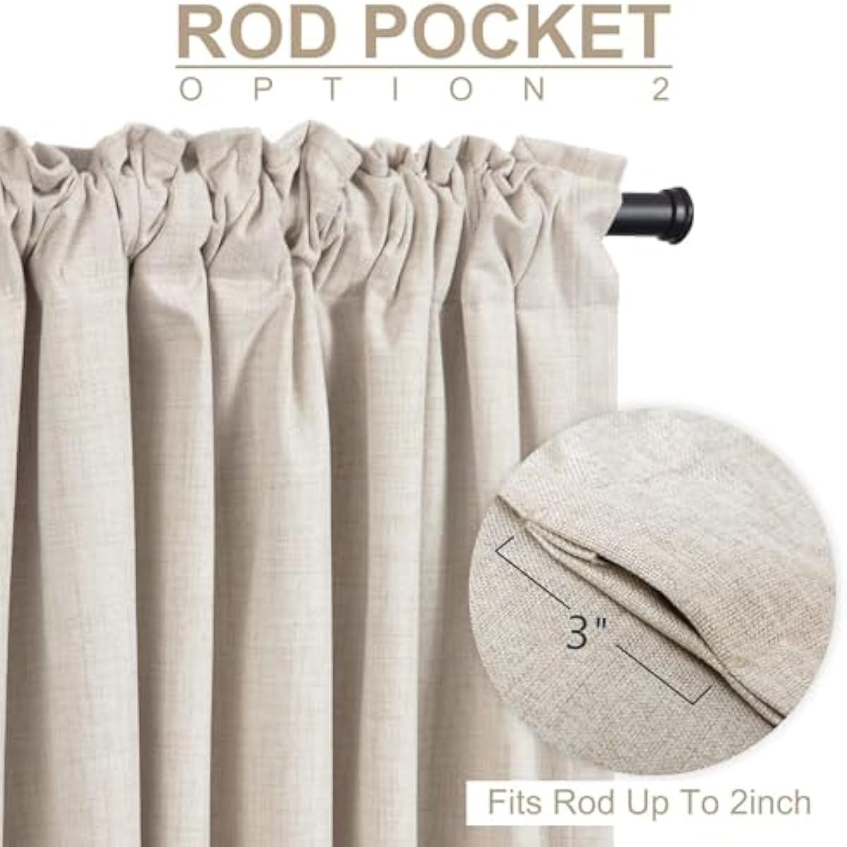 100% Blackout Shield Linen Blackout Curtains for Bedroom 84 Inches Long, Back Tab/Rod Pocket Living Room Drapes, Thermal Insulated Blackout Curtains 2 Panels Set, 50" W x 84" L, Cream