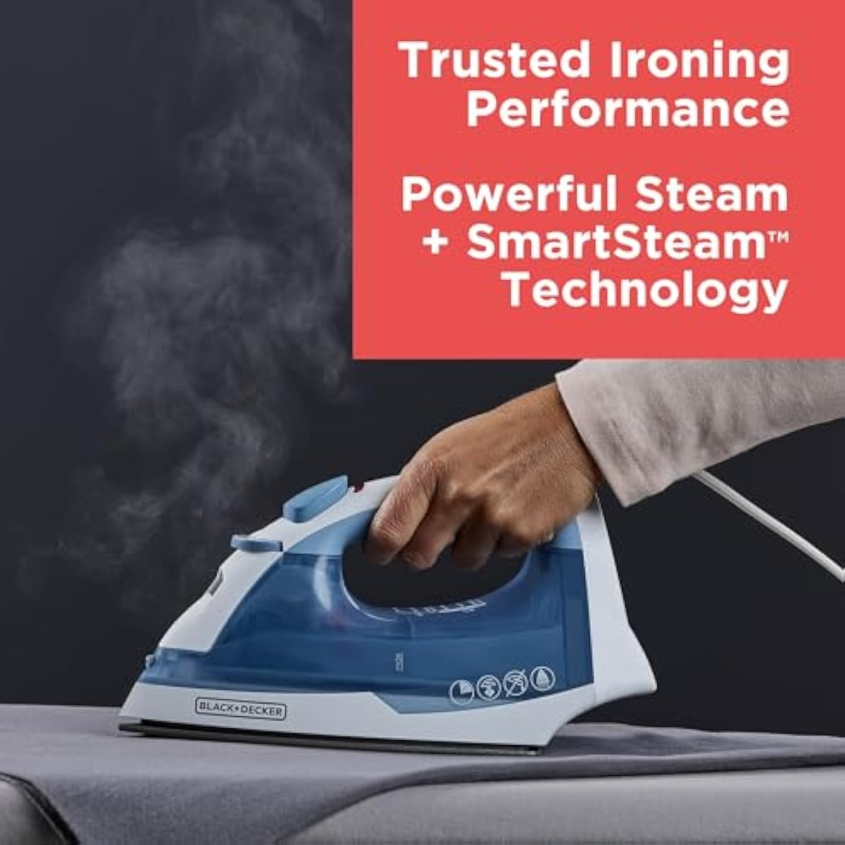 BLACK+DECKER Easy Steam Compact Iron for Clothes, Automatic Shutoff, Nonstick Plate, Light Weight, 1200 Watts