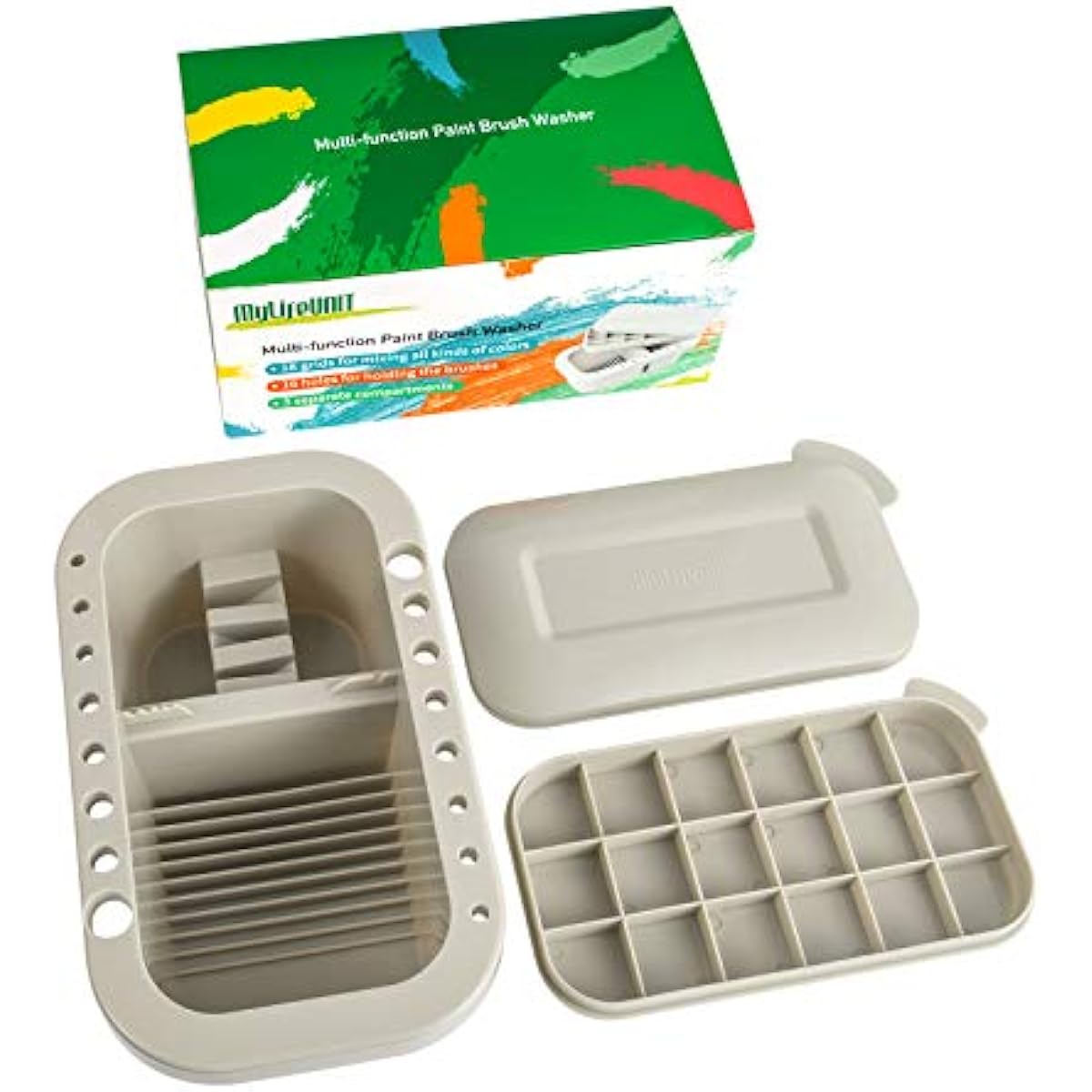 MyLifeUNIT Paint Brush Cleaner, Paint Brush Holder and Organizers with Palette for Acrylic, Watercolor, and Water-Based Paints (Grey)