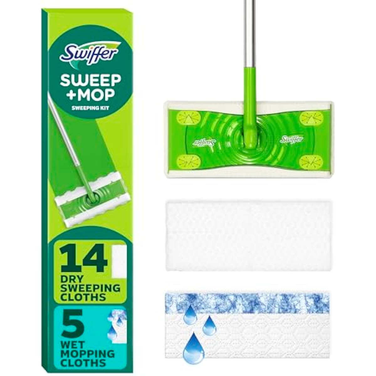 Swiffer Sweeper 2-in-1 Mops for Floor Cleaning, Dry and Wet Multi Surface Floor Cleaner, Sweeping and Mopping Starter Kit, Includes 1 Mop + 19 Refills, 20 Piece Set