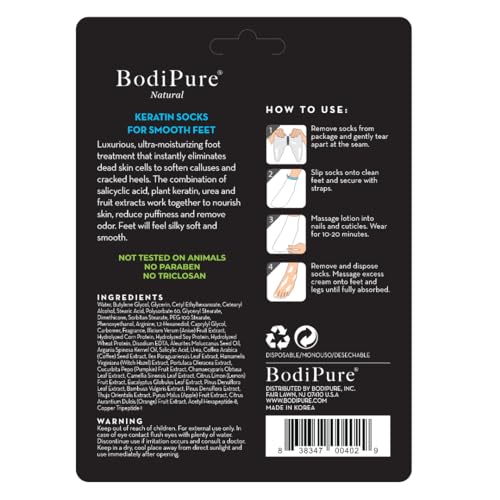 Bodipure Premium Foot Mask Keratin Socks | At Home Spa Moisturizer Socks for Dry Cracked Feet, Callus & Heel Softening | Easy-to-Use Pedicure Foot Repair | Chemical-free Feet Treatment | 12 Pairs