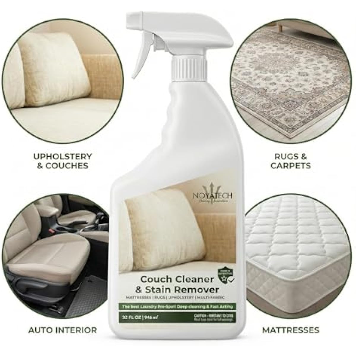 Couch Cleaner and Stain Remover Spray – Professional Strength, Multi-Surface Fabric and Upholstery Cleaner – Pet-Safe, Non-Toxic, Quick-Drying for Couches, Sofas & Car Interiors.