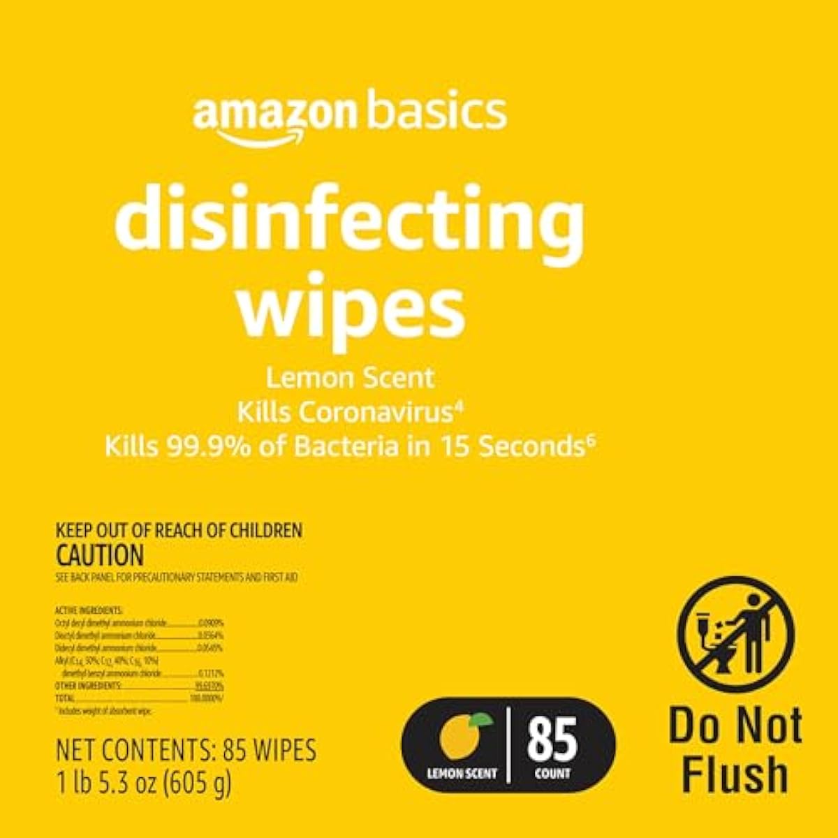 Amazon Basics Disinfecting Wipes, Lemon & Fresh Scent, Sanitizes/Cleans/Disinfects/Deodorizes, 255 Count (2 Packs Lemon, 1 Pack Fresh Scent)