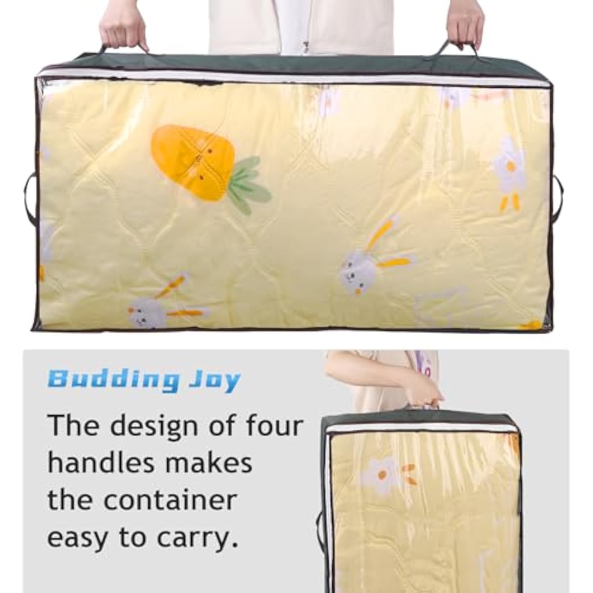 Budding Joy 90L Under Bed Storage Containers, Closet Organizers and Storage Bins, Foldable Underbed Storage Bags for Linen Sheets, Blanket, Clothing, Comforter, Sweaters, Pillows, Wrapping Paper, Grey