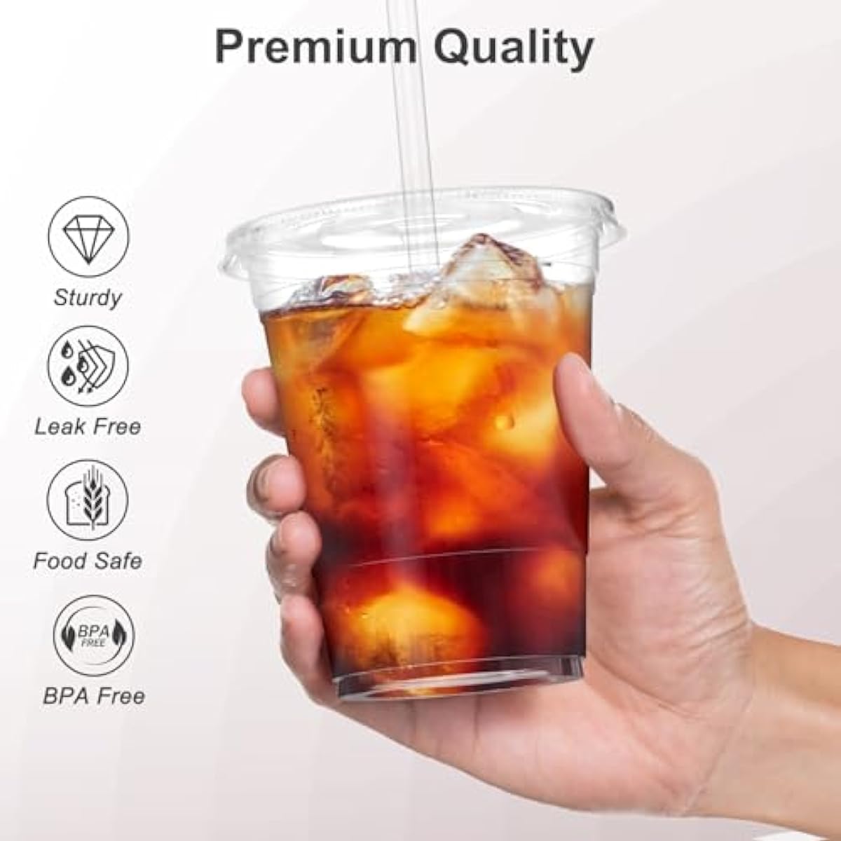 100 Pack 16 oz Clear Plastic Cups with Lids & Straws – Sturdy, Food-Safe Disposable Cups for Iced Coffee, Smoothies & Cold Drinks