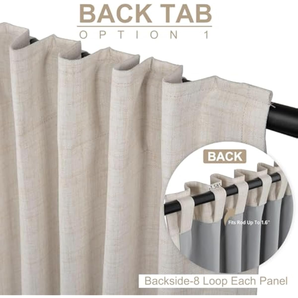 100% Blackout Shield Linen Blackout Curtains for Bedroom 84 Inches Long, Back Tab/Rod Pocket Living Room Drapes, Thermal Insulated Blackout Curtains 2 Panels Set, 50" W x 84" L, Cream