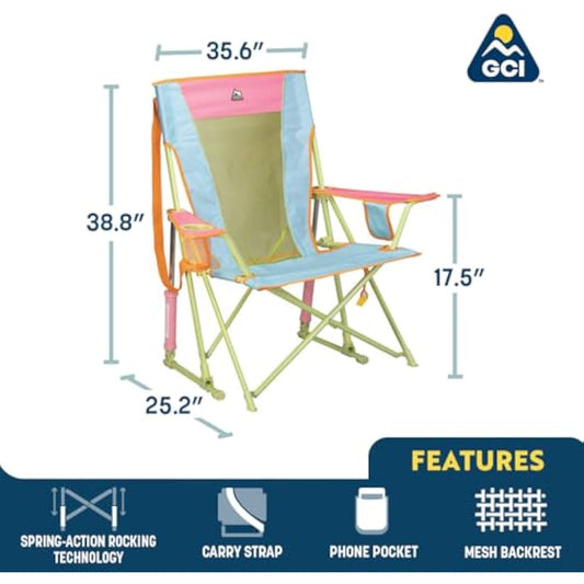 GCI Outdoor Comfort Pro Rocker Camping Chair | Portable Folding Rocking Chair with Durable Armrests & Drink Holder — Sweet Tea