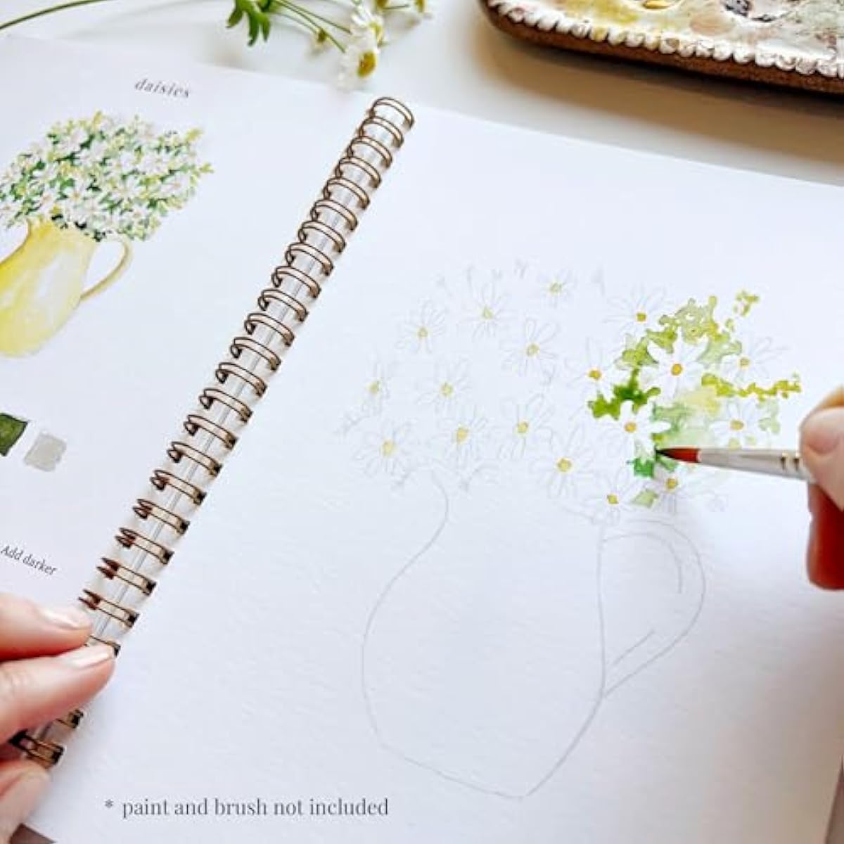 Flowers Watercolor Workbook by Emily Lex Studio, 12 Beginner Friendly Sketched Illustrations, Lay Flat Spiral Pages, 6.5 x 9 inch, 120lb Watercolor Paper