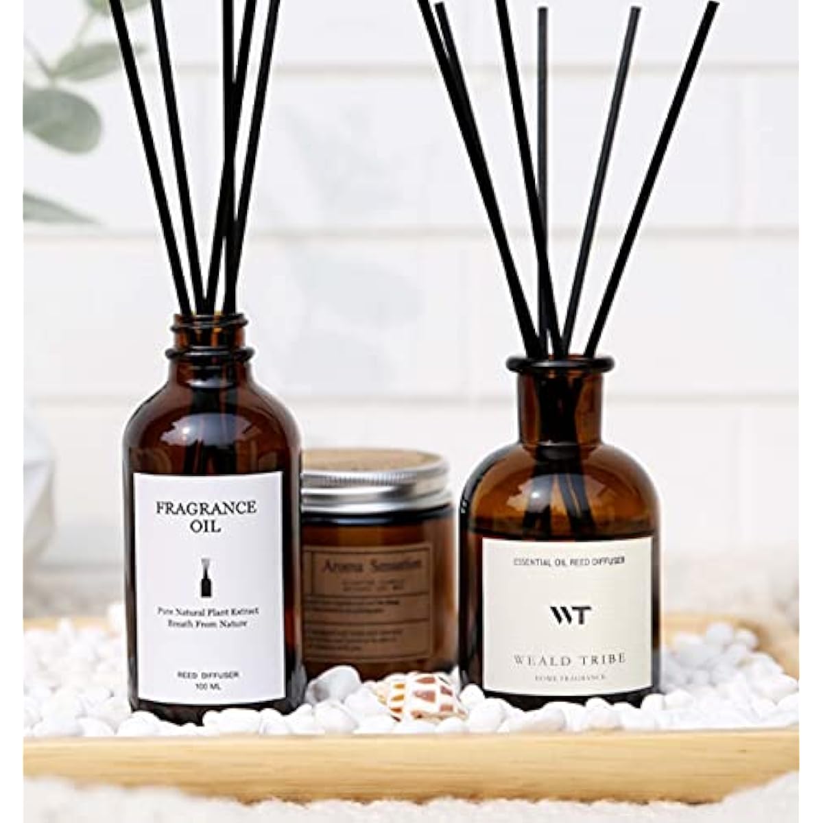 WEALD TRIBE Flower Reed Diffuser Set Eucalyptus & Lavender Scent For Bathroom Accessories Shelf Decor & Air Fresheners, Sticks Defusers With 4.0 fl oz Essential Oils, House Bedroom Office Decor & Gift