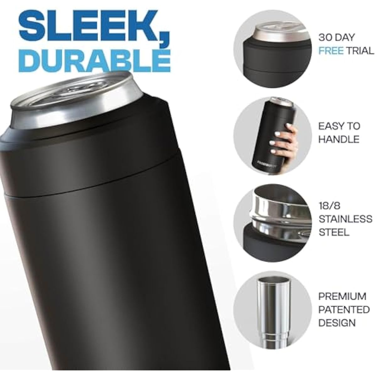 Frost Buddy Universal Can Cooler - Fits All - For Regular 12 & 16 oz or Slim-Size Bottles - Insulated Double-Walled Stainless Steel (MatteBlack)
