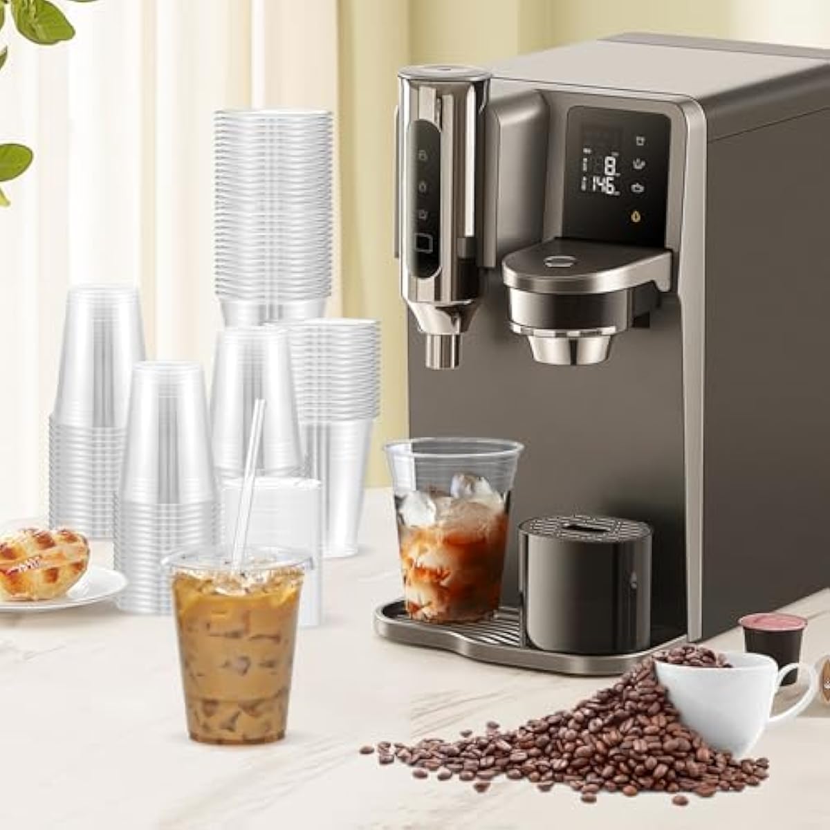 100 Pack 16 oz Clear Plastic Cups with Lids & Straws – Sturdy, Food-Safe Disposable Cups for Iced Coffee, Smoothies & Cold Drinks