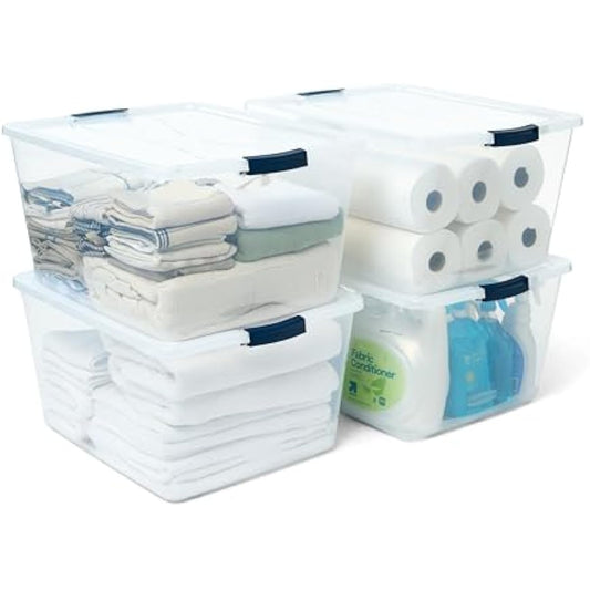 Rubbermaid Cleverstore 71 Qt Clear Storage Bins with Lids, 4-Pack, Stackable, BPA-Free, Made in USA