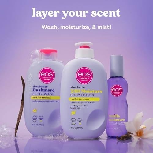eos Body Wash, Vanilla, Moisturizing Creamy Gel Formula with Shea Butter, Glycerin, Vitamin E, pH Balanced, Sensitive Skin, Vegan, 16 fl oz