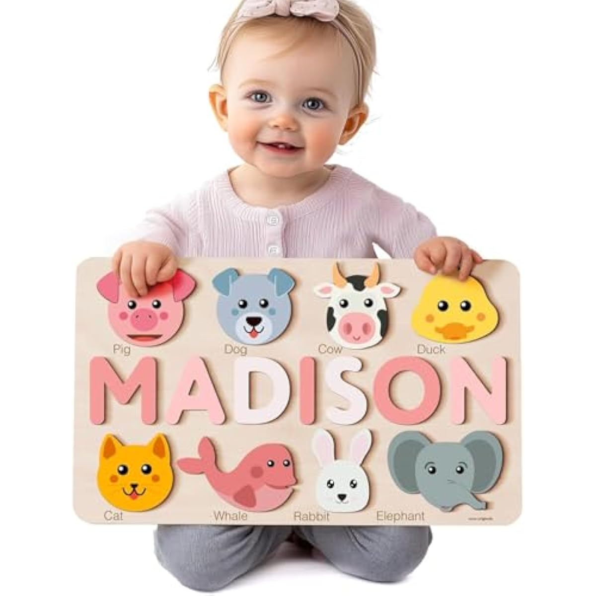 Personalized Name Puzzle for Toddlers 1-3 | Safari, Farm & 12 Themes | Handmade Wooden Montessori Toy, Keepsake Nursery Decor & Perfect 1st Birthday Gift for Boy Girl