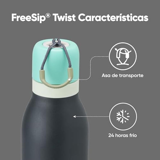 Owala FreeSip Twist Insulated Stainless Steel Water Bottle with Straw for Sports and Travel, BPA-Free, 24-oz, Blue/Grey (Foggy Tide)
