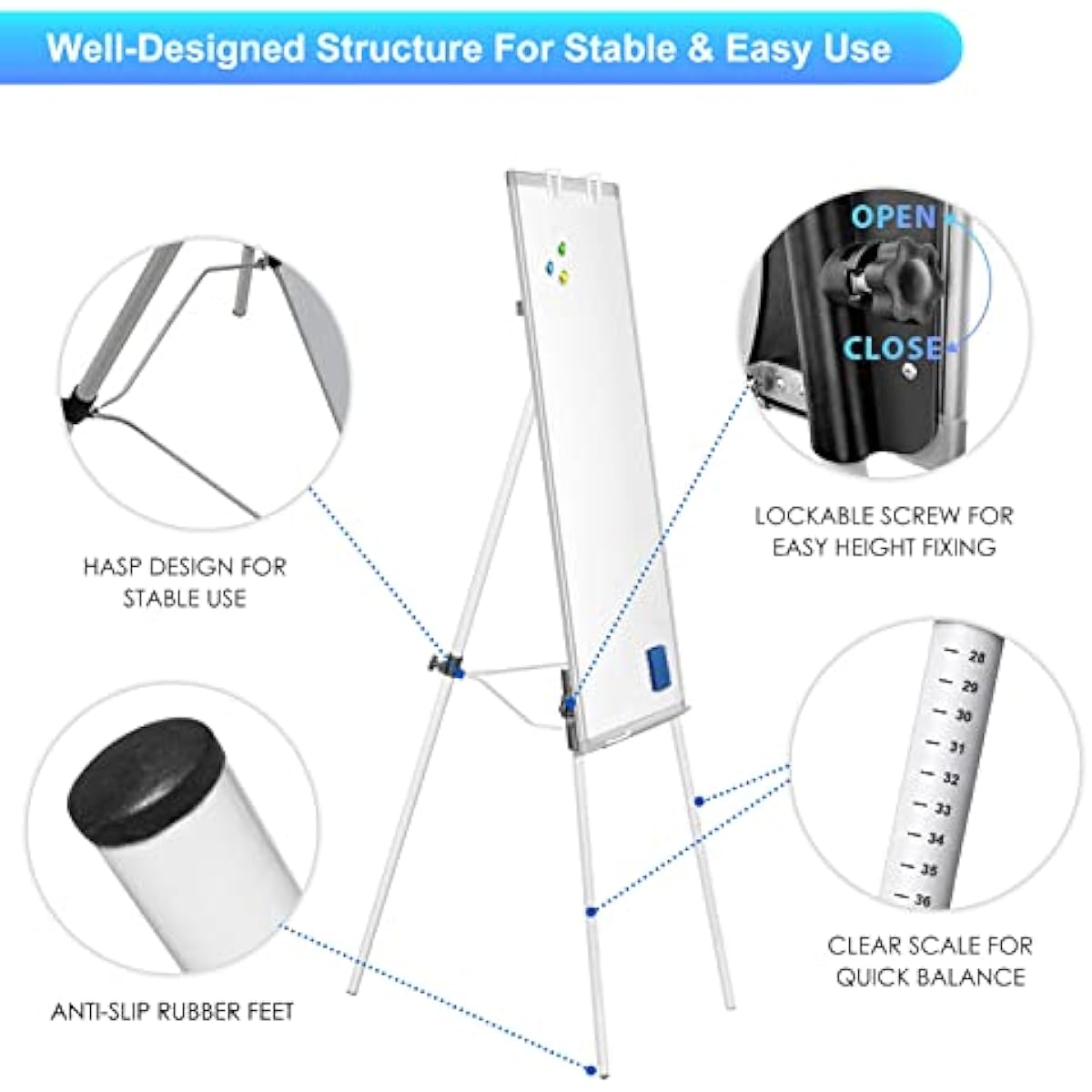 Easel Whiteboard - Magnetic Portable Dry Erase 36 x 24 Tripod Height Adjustable, 3' x 2' Flipchart Easel Stand White Board for Office or Teaching at Home & Classroom (36x24 White)
