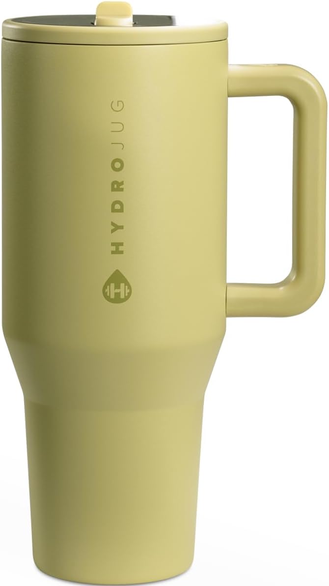 HydroJug Traveler - 32 oz Water Bottle with Handle & Flip Straw - Fits in Cup Holder, Leak Resistant Tumbler-Reusable Insulated Stainless Steel & Rubber Base - Gifts for Women & Men, Pink Sand
