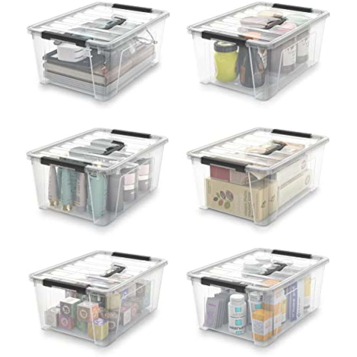 WYT Clear Storage Latch Bins, 6-Pack Storage Organizer Box with Handle and Lids, 5-Litre