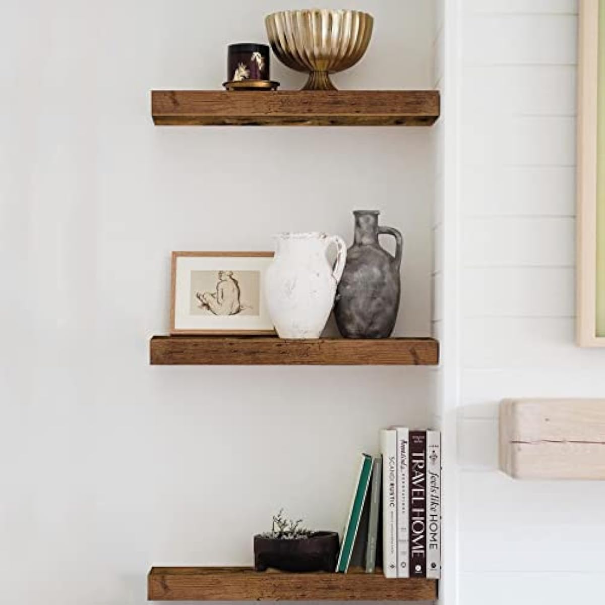 QEEIG Floating Shelves for Wall Bathroom Shelf Bedroom Kitchen Living Room Hanging Book Shelves Small Farmhouse Decor 16 inch Set of 3, Rustic Brown (015-BN3)