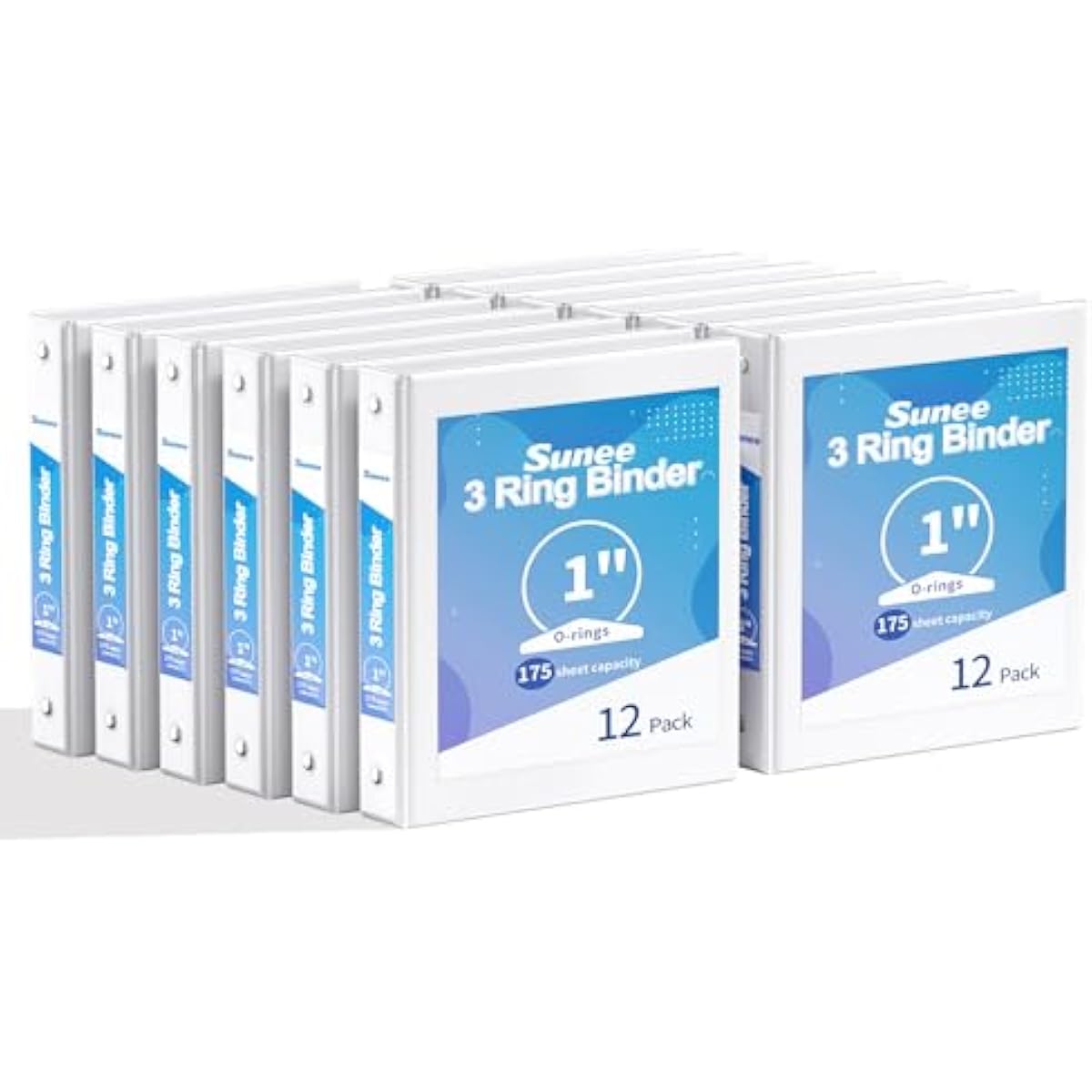 SUNEE 3 Ring Binders 1 Inch 12 Pack, Clear View Binders Bulk Three Ring PVC-Free (Fit 8.5x11 Inches) for School or Office Supplies, White