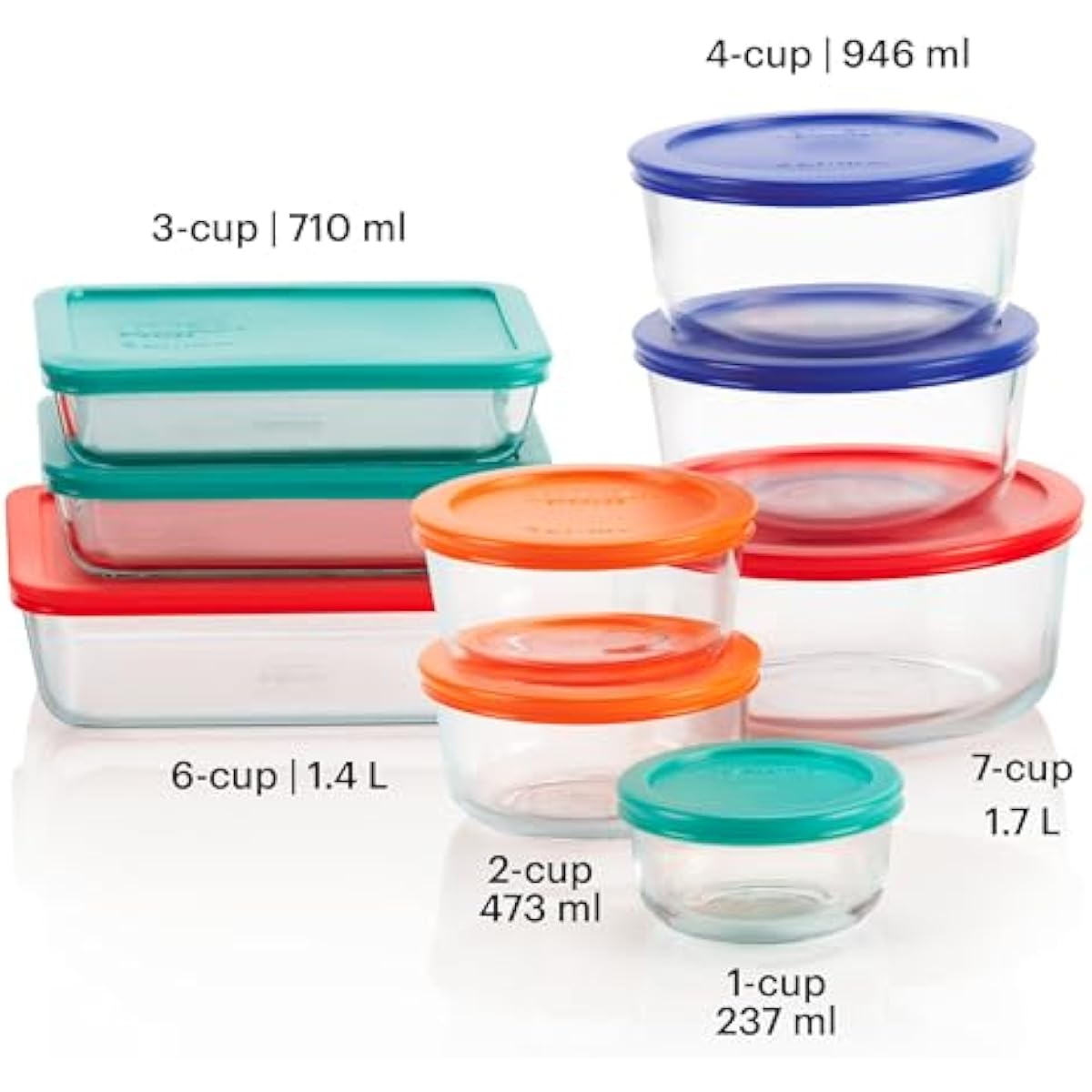 Pyrex Simply Store (9-Pack) Mixed Sized Glass Food Storage Set, Round & Rectangular Containers With Plastic Lids, BPA-Free, Dishwasher & Microwave Safe
