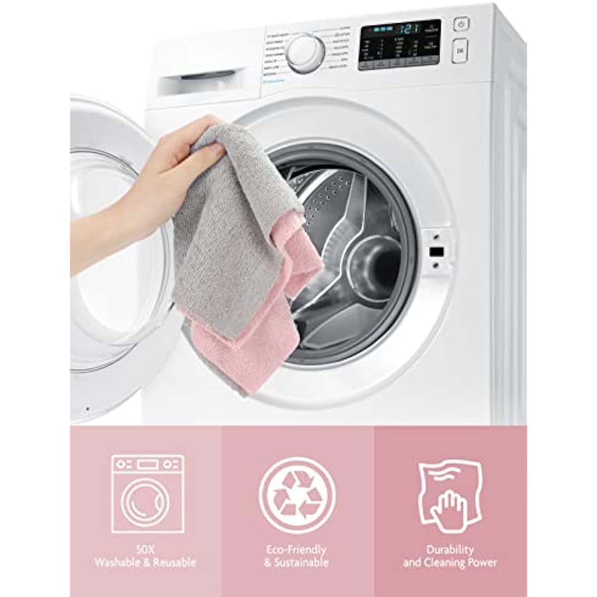 Fantasticlean Microfiber Cleaning Cloth Roll -75 Pack, Tear Away Microfiber Towels, 12" x 12", Reusable, Washable, Scratch Free, Ultra Absorbent Dishcloth for All-Around Cleaning Supplies (Pink)