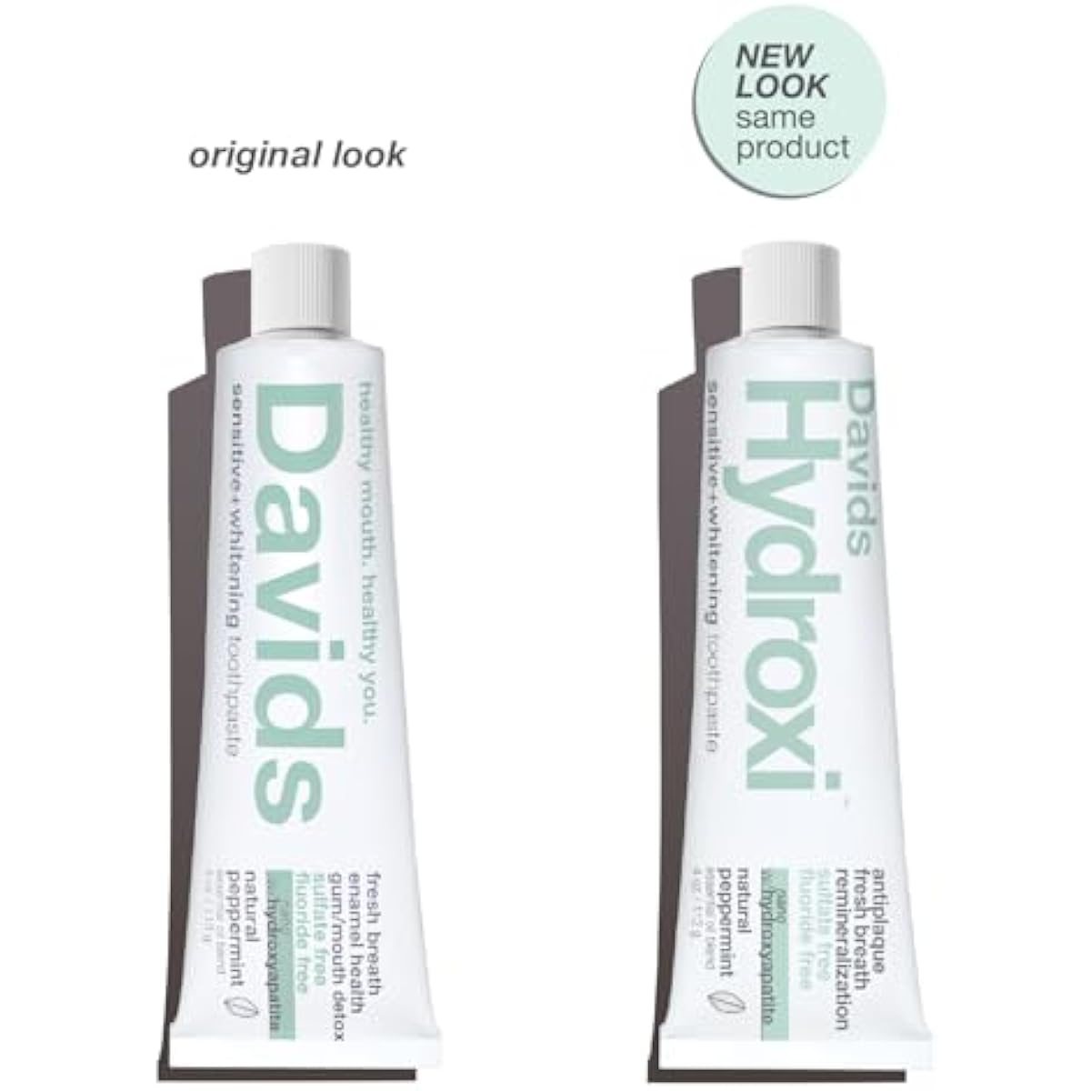 Davids Hydroxi Fluoride Free Nano Hydroxyapatite Toothpaste for Remineralizing, Sensitive Support, Whitening, Antiplaque, SLS Free, Natural Peppermint, 4oz, Made in USA