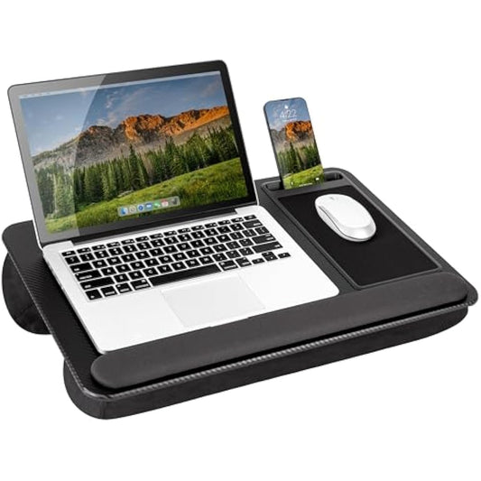 LAPGEAR Home Office Pro Lap Desk with Wrist Rest, Mouse Pad, and Phone Holder - Black Carbon - Fits up to 15.6 Inch Laptops - Style No. 91598