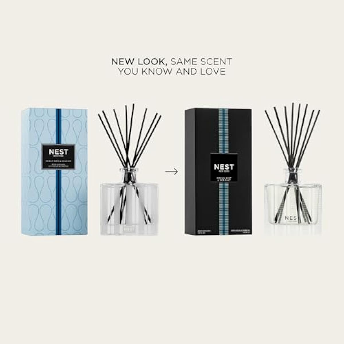 NEST New York Reed Diffuser, Ocean Mist & Sea Salt - 5.9 fl oz - Fragrance for Up to 90 Days - Reusable, Refillable Glass Holder - Includes 8 All-Natural Reed Sticks - Flame Free