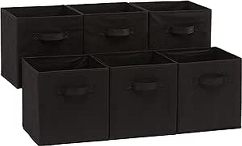 Amazon Basics Collapsible Fabric Storage Cube Bins Organizer with Handles, Sturdy, Beige, 13-x-13-x-13-inch, Pack of 6
