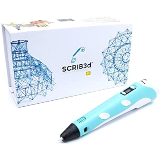 SCRIB3D P1 3D Printing Pen with Display - Includes 3D Pen, 3 Starter Colors of PLA Filament, Stencil Book + Project Guide, and Power adapter