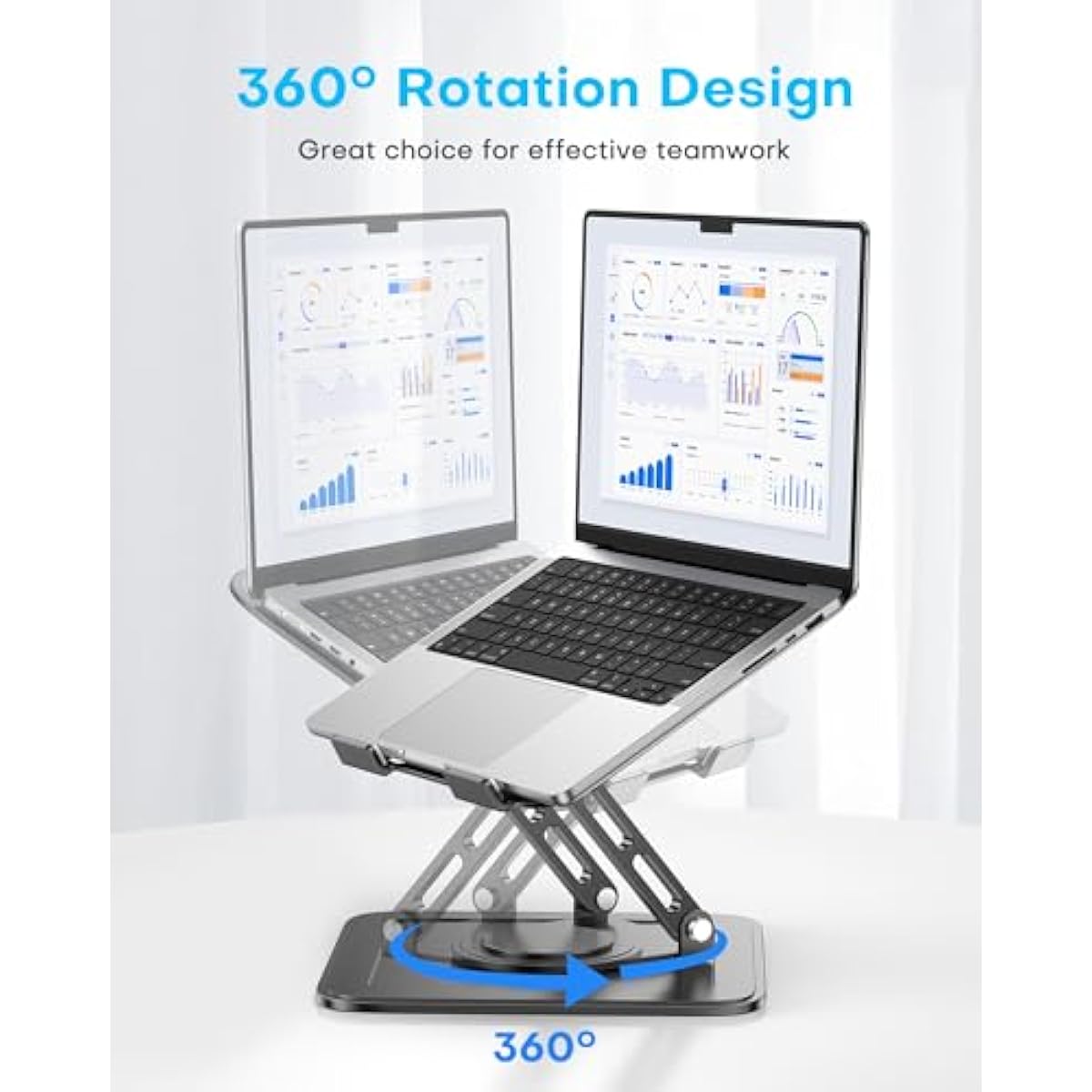Adjustable Laptop Stand, Computer Stand with 360 Rotating Base, Ergonomic Laptop Riser Mount for Desk Foldable Protable Computer Desk Fits with MacBook Pro Air (10-16") - Black