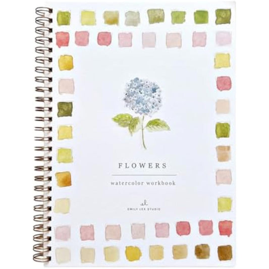 Flowers Watercolor Workbook by Emily Lex Studio, 12 Beginner Friendly Sketched Illustrations, Lay Flat Spiral Pages, 6.5 x 9 inch, 120lb Watercolor Paper